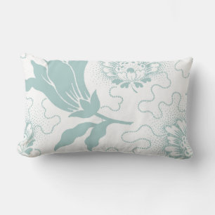 Vintage Teal White Farmhouse Style Floral Lumbar Cushion