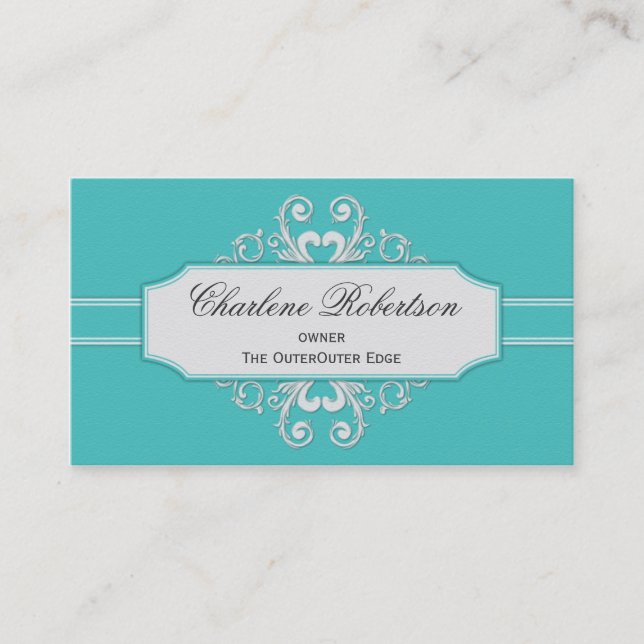 Vintage Teal White Swirls Business Card (Front)