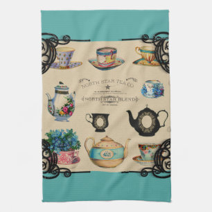 Vintage teapot and teacup tea towel