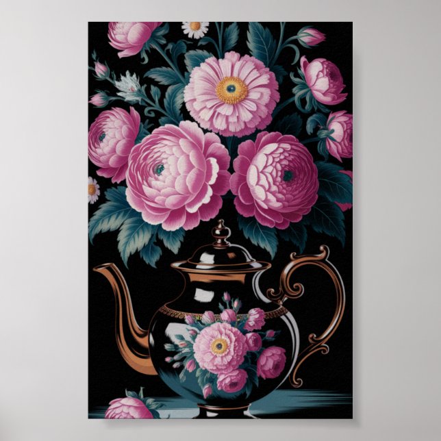 Vintage Teapot & Bloom Wall art (Front)