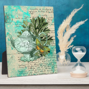 Vintage Teapot & Ephemera Collage Plaque