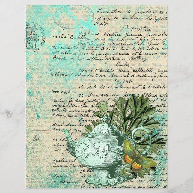 Vintage Teapot & Ephemera Collage Scrapbook Paper (Front)