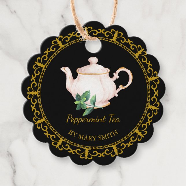Vintage Teapot Homemade Peppermint Tea Hang Tag (Front)