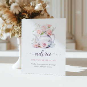 Vintage Teapot Pink Roses Bridal Tea Party Advice Pedestal Sign