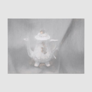 Vintage Teapot Silver Gold White Antique Decoupage Tissue Paper