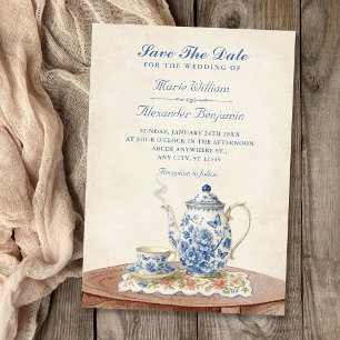 Vintage teapot wedding save the date