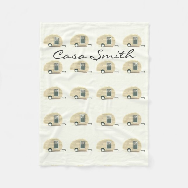 Vintage teardrop trailer gypsy caravan fleece blanket (Front)