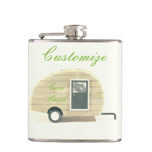 Vintage teardrop trailer gypsy caravan hip flask