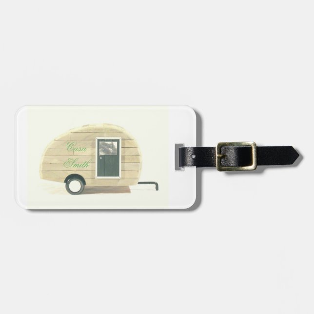 Vintage teardrop trailer gypsy caravan luggage tag (Front Horizontal)