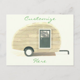 Vintage teardrop trailer gypsy caravan postcard