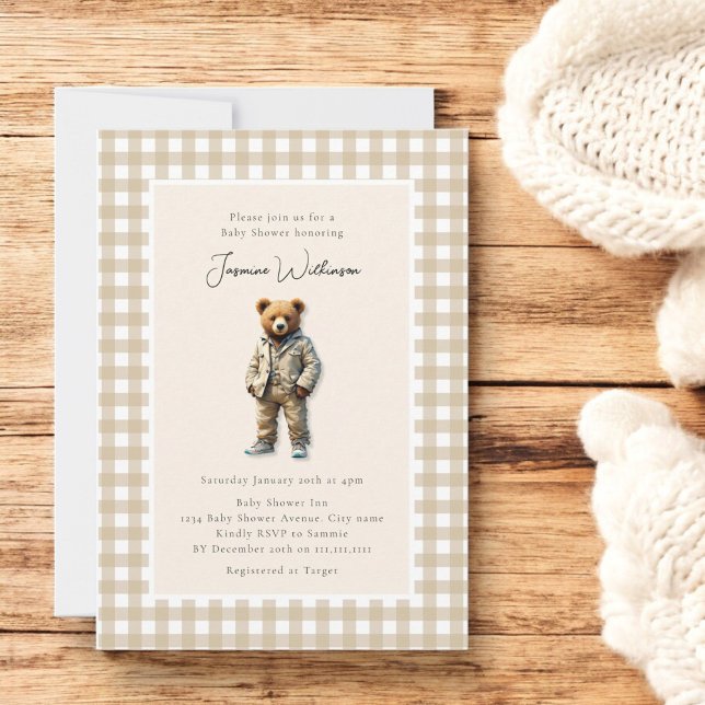 Vintage Teddy  Baby Shower Invitation (minimal baby shower invitation with a vintage nostalgia feel , vintage teddy , gender neutral )