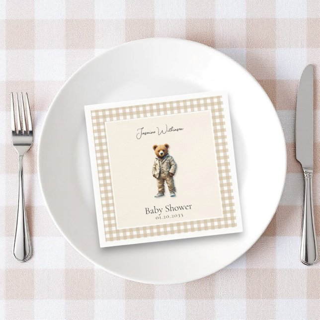 Vintage Teddy  Baby Shower Napkin (vintage teddy baby shower  personalized paper napkins , )