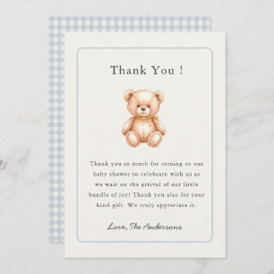 Vintage teddy bear Baby Boy shower Thank You Card