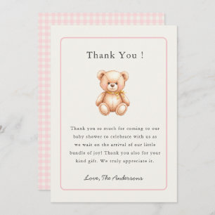 Vintage teddy bear Baby girl shower Thank You Card