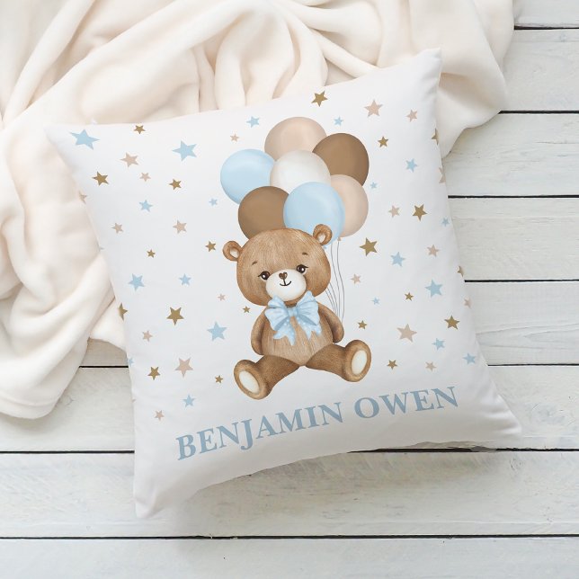 Vintage Teddy Bear Balloons Baby Boy Nursery Cushion (Creator Uploaded)