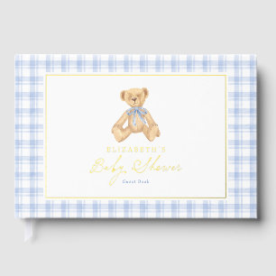  Vintage Teddy Bear Blue Gingham Baby Shower Guest Book