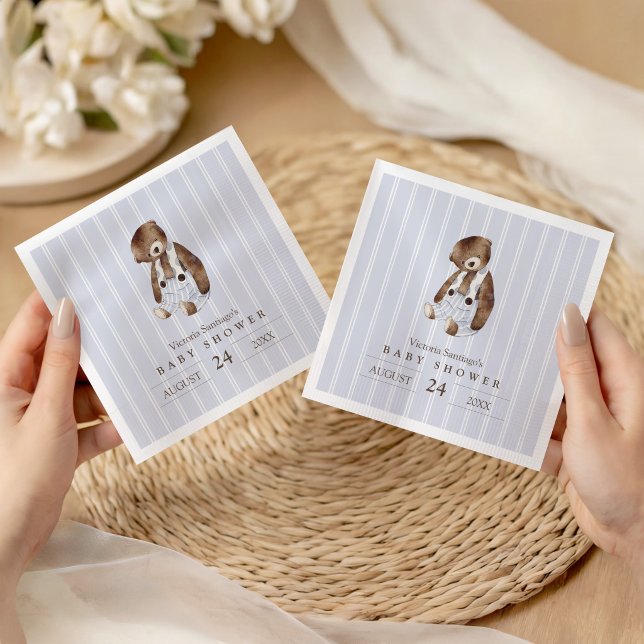 Vintage Teddy Bear Blue Pinstripe Napkin (Creator Uploaded)