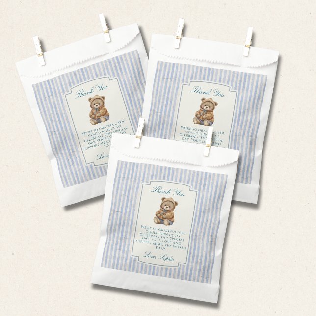 Vintage Teddy Bear Blue Stripes  Favour Bags (Creator Uploaded)