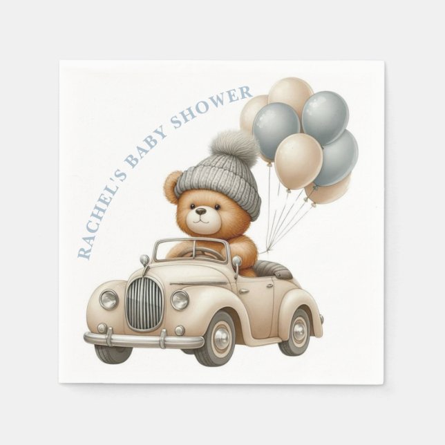 Vintage Teddy Bear Car Baby Shower Napkin (Front)