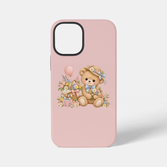 Vintage Teddy Bear Celebration with Wildflowers  iPhone Case (Back)