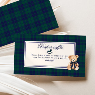 Vintage Teddy bear Classic Plaid Diaper raffle Enclosure Card