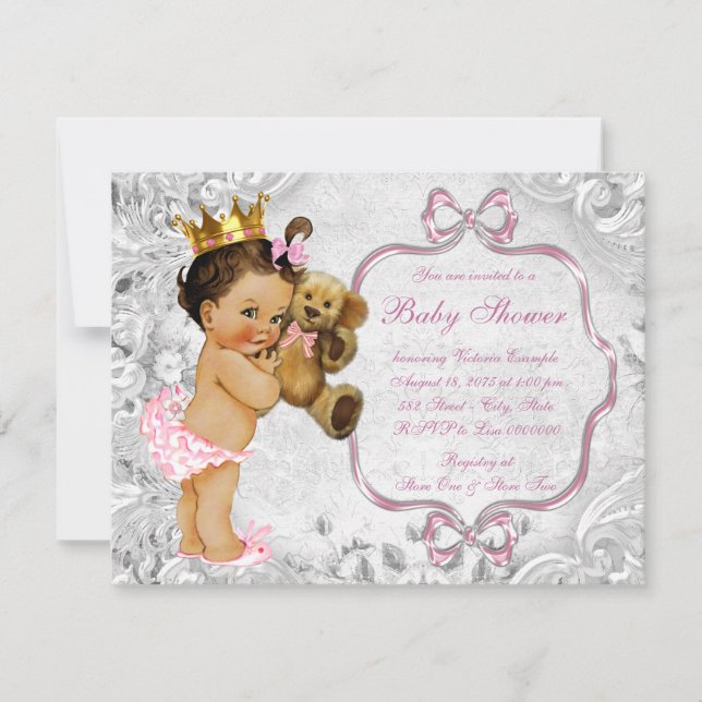 Vintage Teddy Bear Ethnic Baby Girl Shower Invitation (Front)