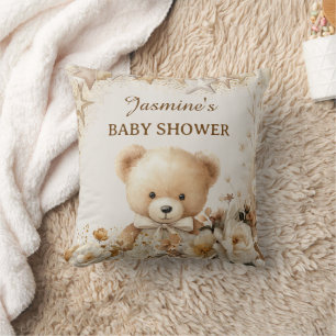 Vintage Teddy Bear Floral Baby Shower Throw Pillow