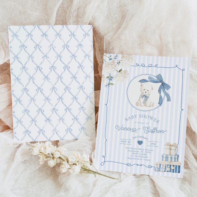 Vintage Teddy bear French nursery Baby Boy shower Invitation (Creator Uploaded)