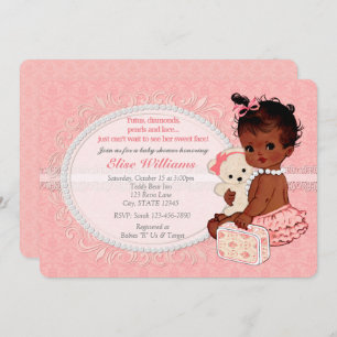Vintage Teddy Bear Girls Baby Shower Invitations 5