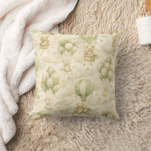 Vintage Teddy Bear Hot Air Balloon Cloud Pattern Cushion