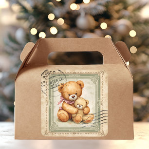 Vintage Teddy Bear Hug Postage Stamp Square Sticker