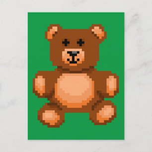 Vintage Teddy Bear - Pixel Art Postcard