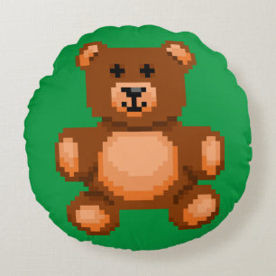 Vintage Teddy Bear - Pixel Art Round Cushion