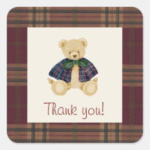Vintage Teddy Bear Plaid Pattern Thank You