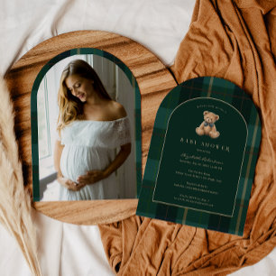 Vintage Teddy Bear Plaid Polo Baby Shower Invitation