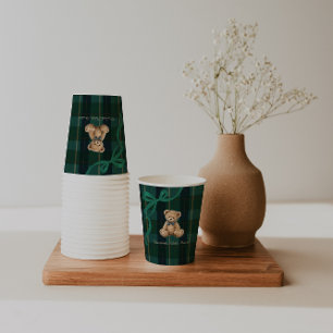 Vintage Teddy Bear Plaid Polo Baby Shower Paper Cups