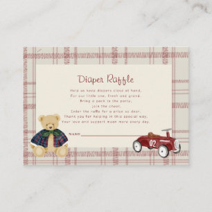 Vintage Teddy Bear Red Toy Car Baby Shower Diaper Enclosure Card