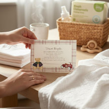 Vintage Teddy Bear Red Toy Car Baby Shower Diaper 