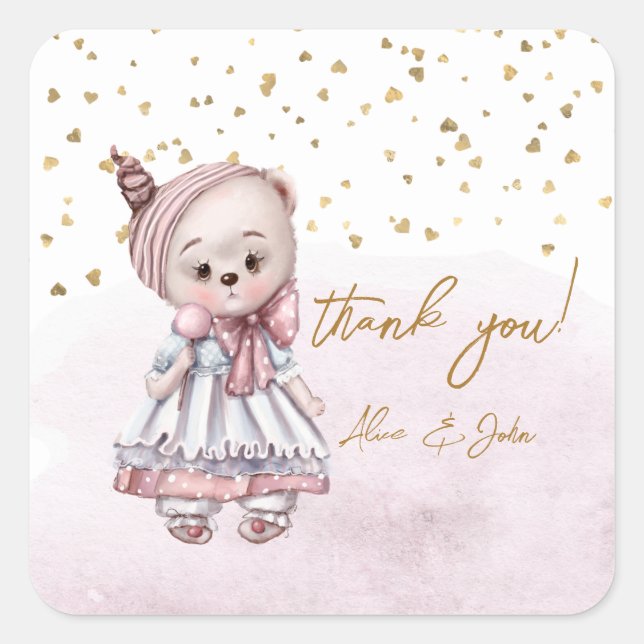 Vintage Teddy Bear Thank You Square Sticker (Front)