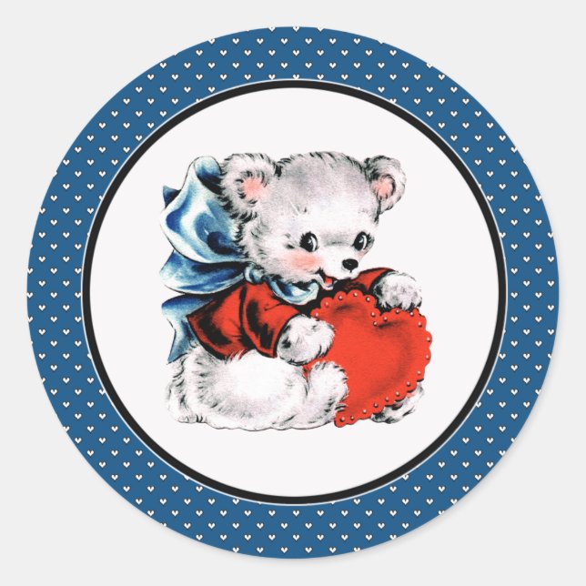 Vintage Teddy Bear Valentine's Day Classic Round Sticker (Front)