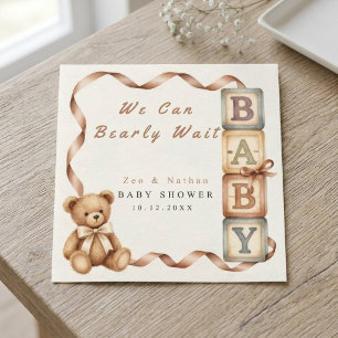 Vintage Teddy Bear We Can Bearly Wait Paper Napkin