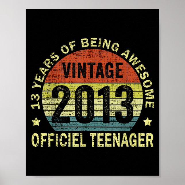 Vintage Teenager Awesome Since 2013 13th Birthday  Poster (Front)