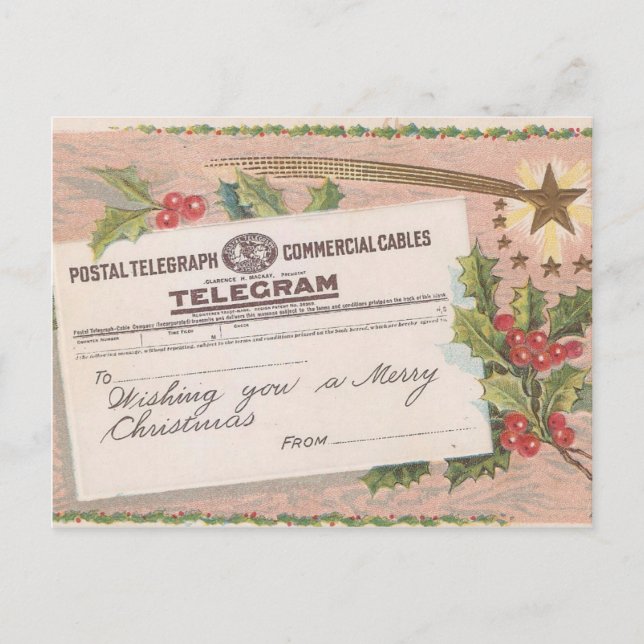 Vintage Telegram Merry Christmas Holiday Postcard (Front)
