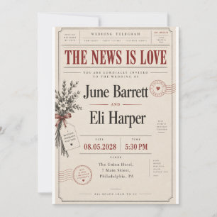 Vintage Telegram Newspaper Wedding Invitation