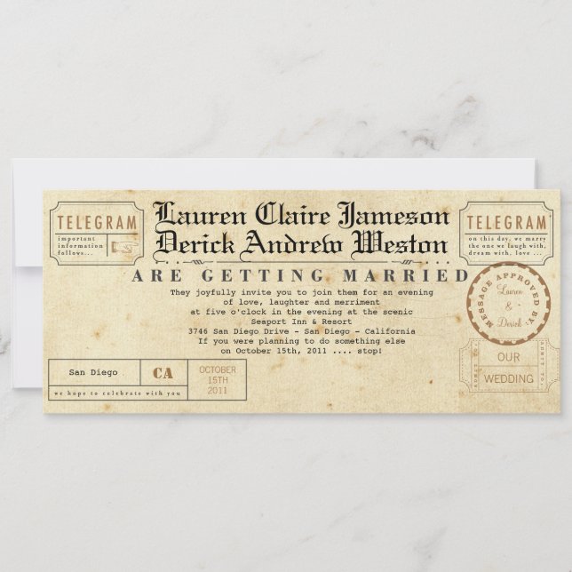 Vintage Telegram Tea Length Invitation (Front)