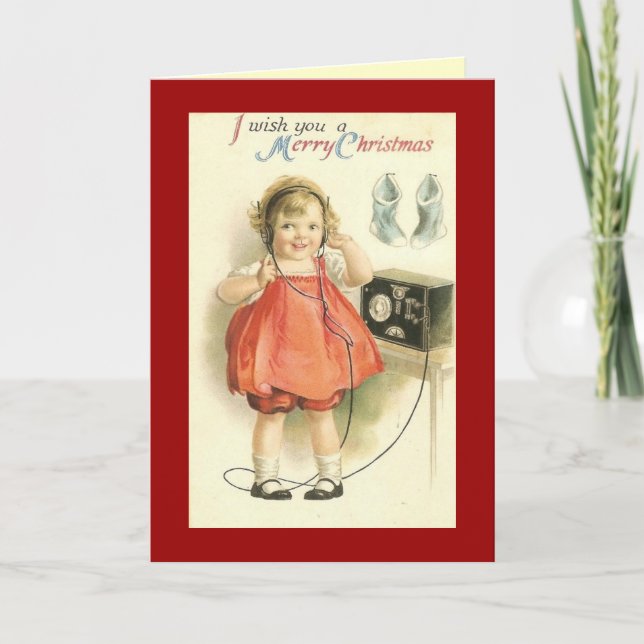Vintage Telephone Girl Christmas Greeting Card (Front)