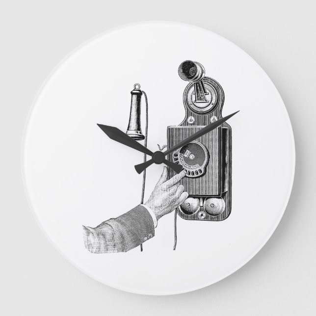 Vintage Telephones Illustration Phone Retro Phones Large Clock (Front)