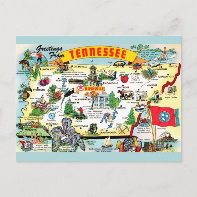 Vintage Tennessee Map Postcard  (Front)