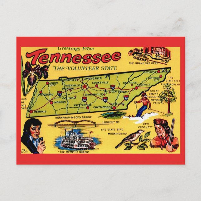 Vintage Tennessee Map Postcard (Front)