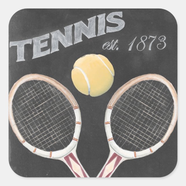 Vintage Tennis Chalkboard Design Square Sticker (Front)